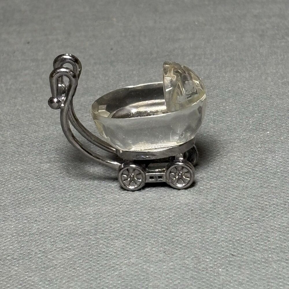 Crystal Baby Carriage Pram Figurine Silver Tone Metal-Mini figurine